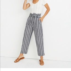 Madewell Paperbag pants in deep indigo stripes.